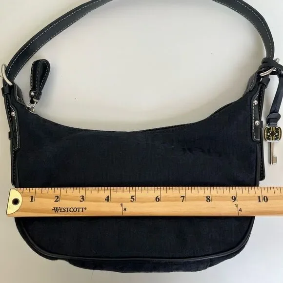 Fossil Y2K Mini Hobo Black Jacquard Leather Trim Logo Vintage Crescent Baguette - Picture 10 of 15